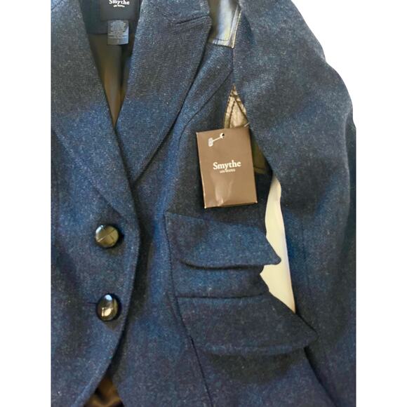 NWT Smythe Pouf Sleeve Equestrian Jacket Blazer Navy Wool Leather Patches Size 2 - Picture 7 of 8